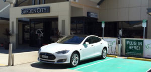 Electric car charging station at Garden City shopping centre Perth